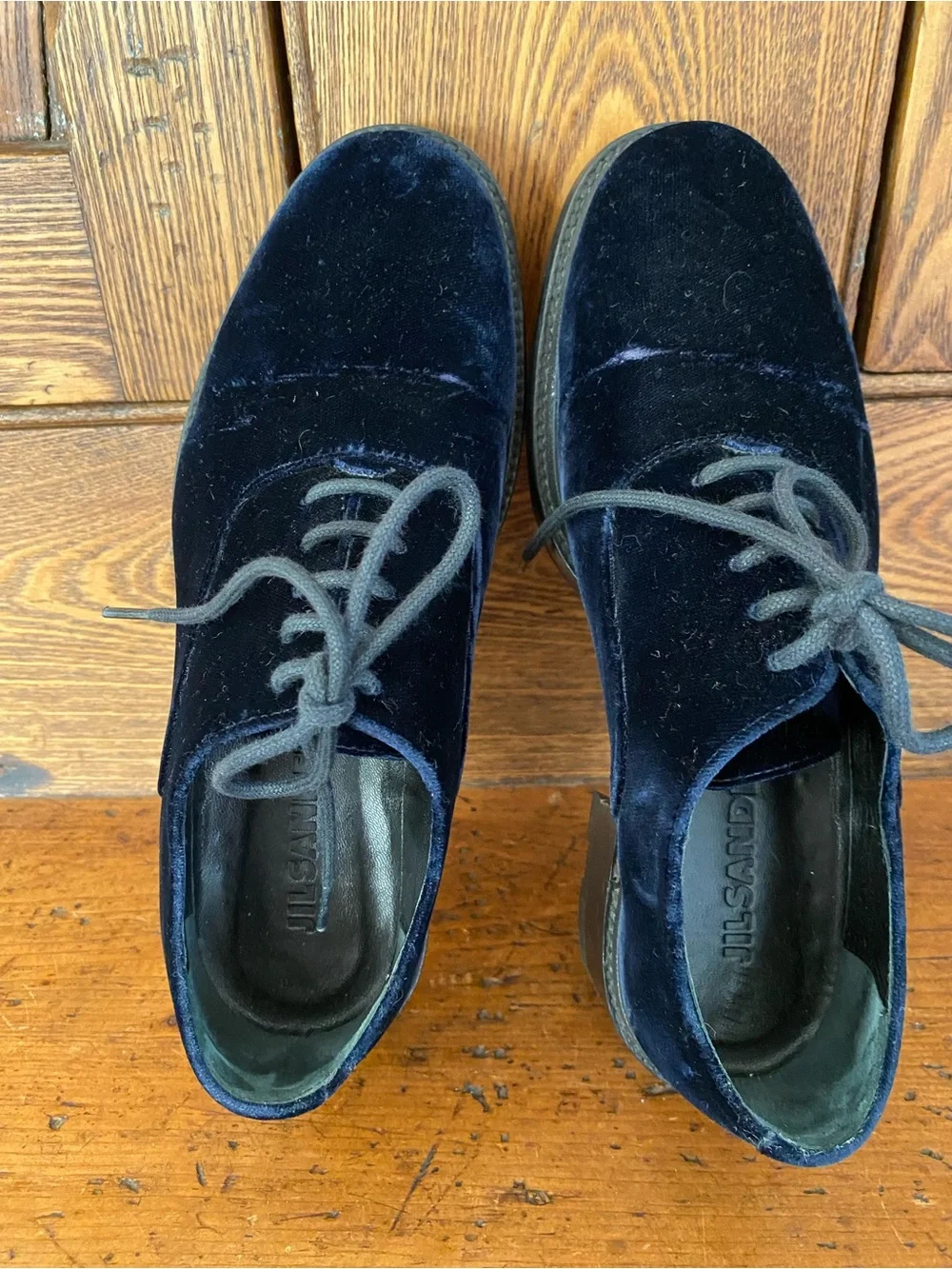 Jil Sander 35 navy blue velvet Oxford chunky sole shoes
